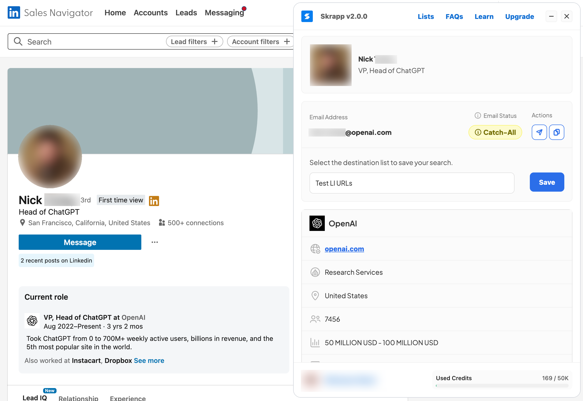 Skrapp.io Extension Sales Navigator Profile Integration