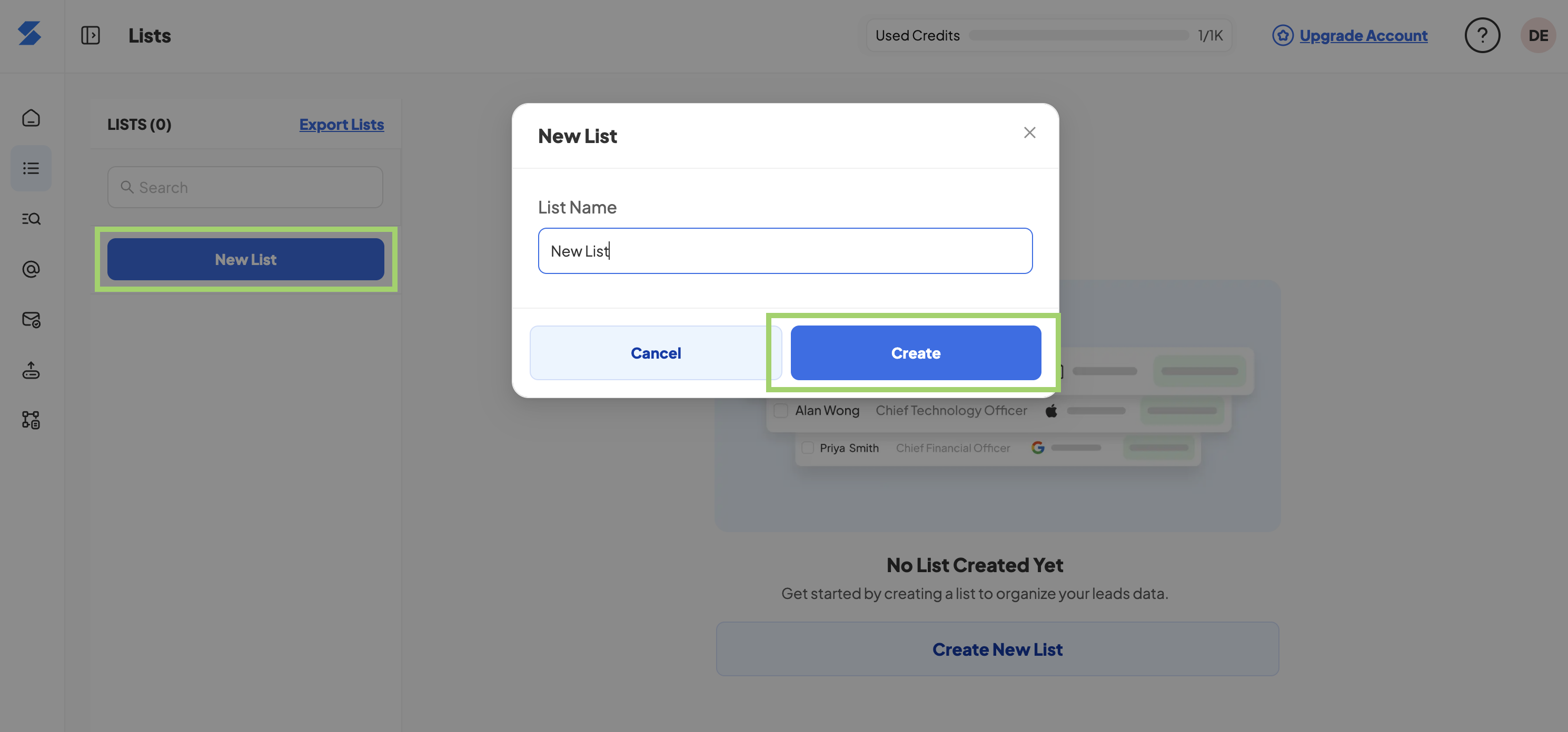 Skrapp.io List Creation