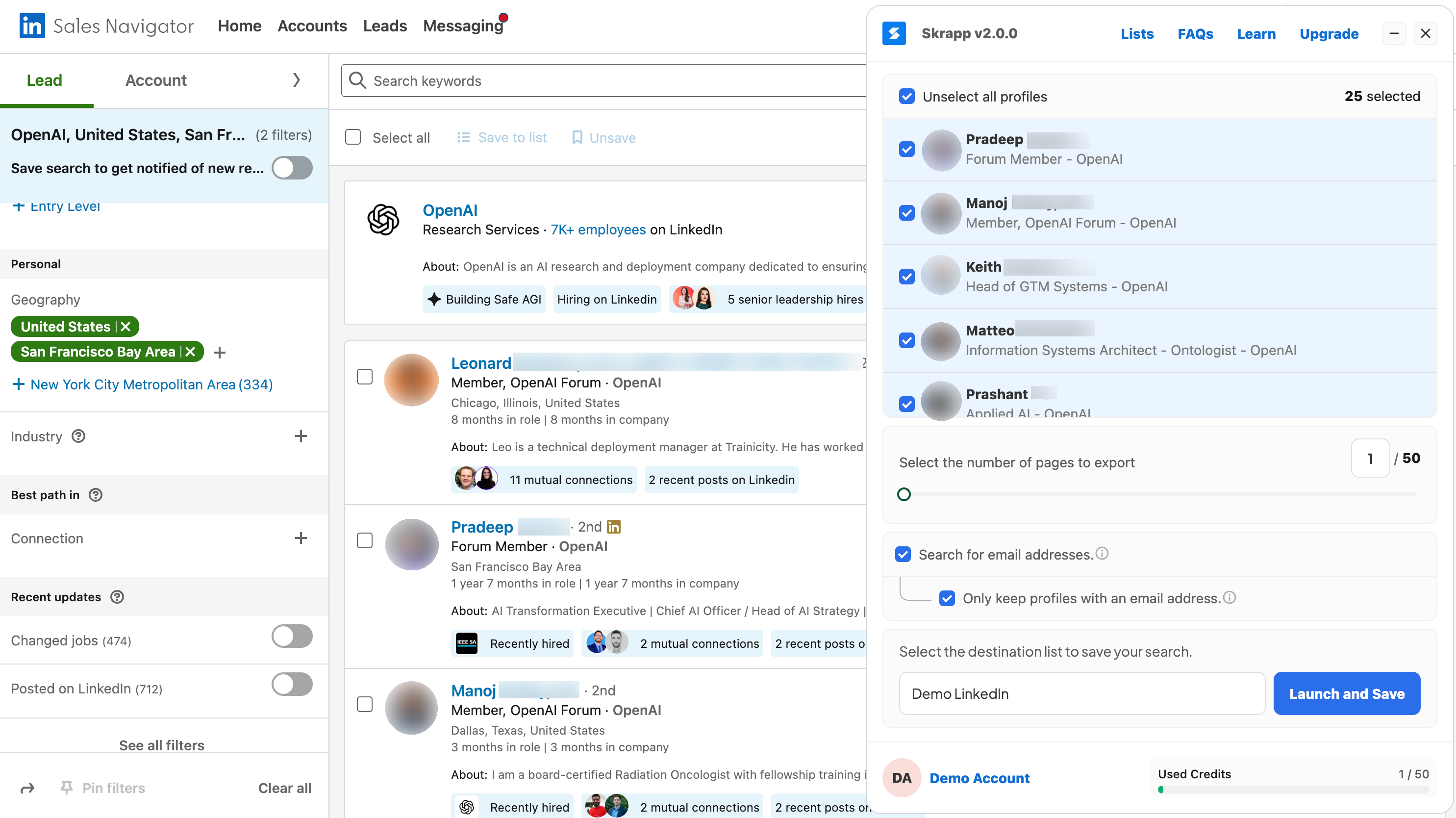 Skrapp.io Chrome Sales Navigator Search Integration