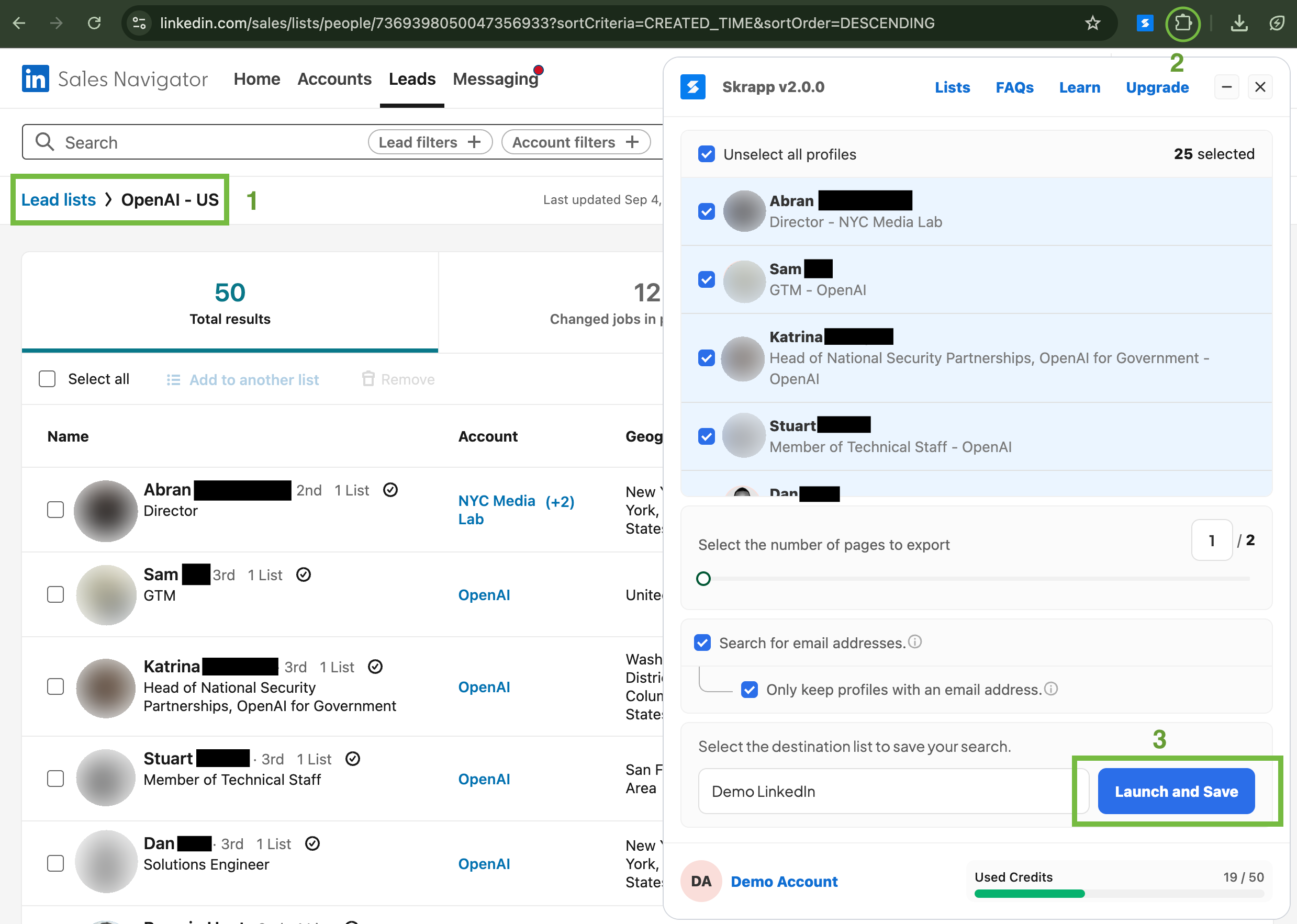 Skrapp.io Sales Navigator Lists Integration